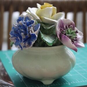 Radnor Staffordshire England Bone China Hand Made Floral Figurine Mint Green Pot